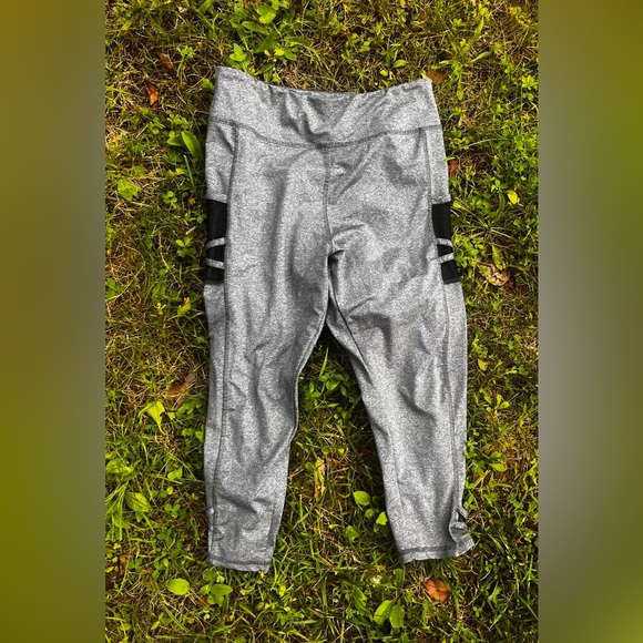 TAKE A WALK WOMENS LARGE ATHLETIC LEGGINGS ACTIVEWEAR GREY & BLACK - Picture 1 of 5